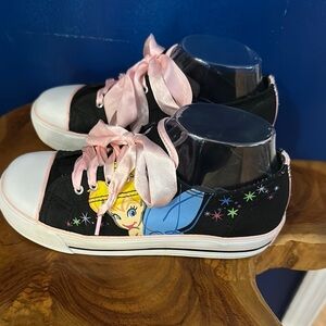 Disney Tinkerbell Black Embroidered Tennis Shoes Size Youth 4